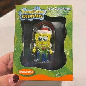 Vintage SpongeBob SquarePants Deep Down Merry Santa Hat Present Holiday Ornament
